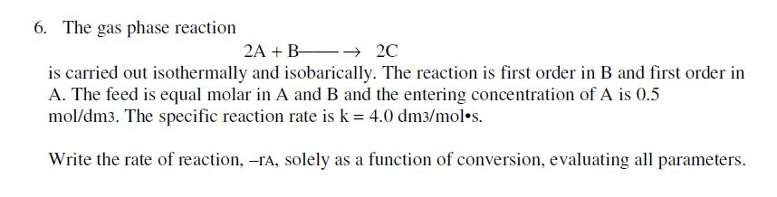 Solved The gas phase reaction 2A + B rightarrow 2C is | Chegg.com