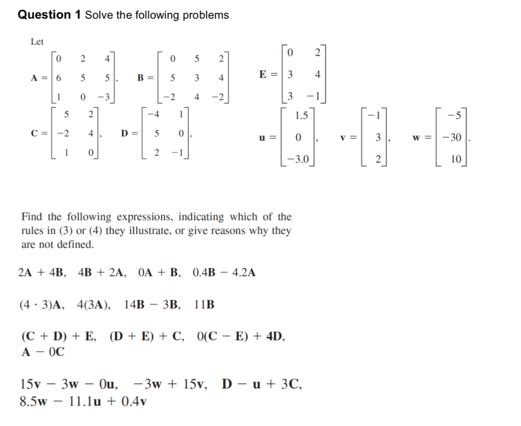 Solved Question 1 Solve the following problems Let 0 24 0 52 | Chegg.com