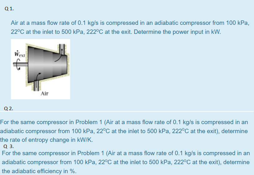 Solved Q1. Air at a mass flow rate of 0.1 kg/s is compressed | Chegg.com