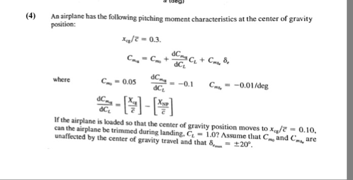 Solved (4) An airplane has the following pitching moment | Chegg.com