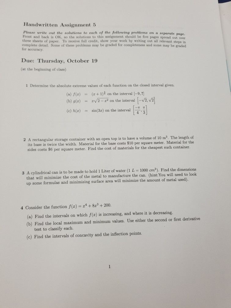 Solved Handwritten Assignment 5 Please write out the | Chegg.com
