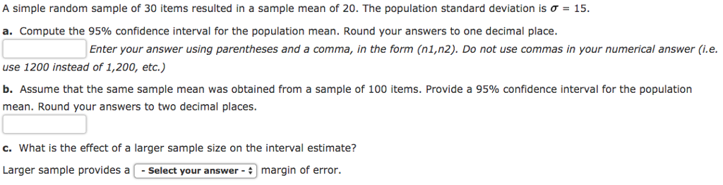 Solved A simple random sample of 30 items resulted in a | Chegg.com