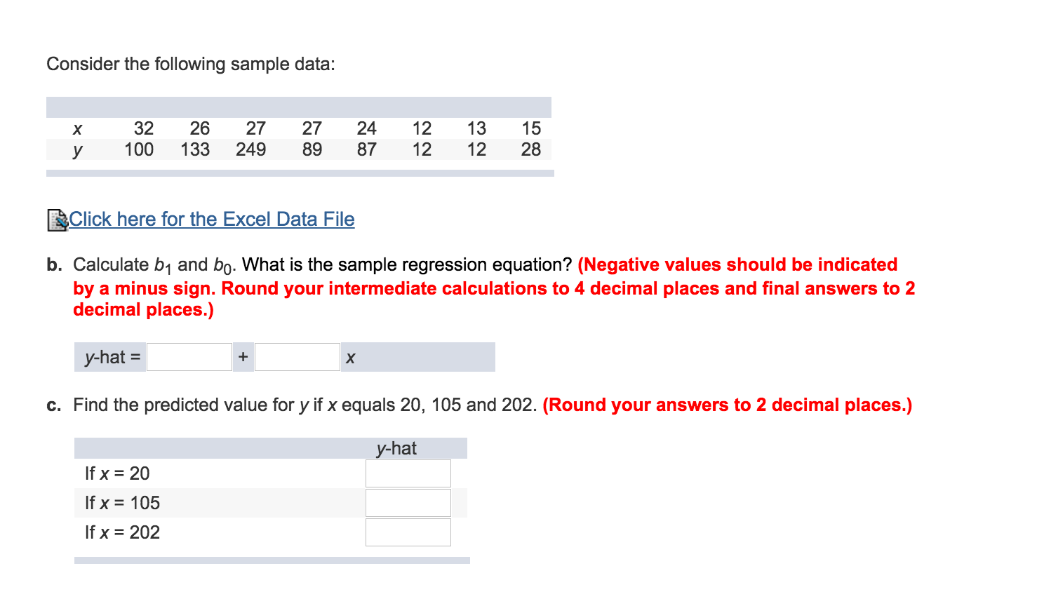 Solved Consider The Following Sample Data: B. Calculate B_1 | Chegg.com