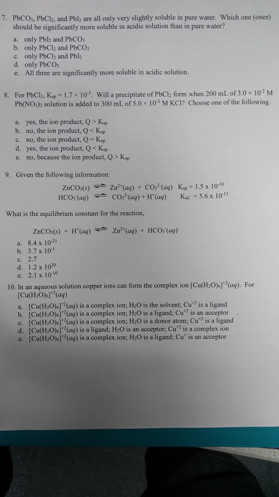 Solved PbCO_3, PbCl_2, and Pbl_2 are all only very slightly | Chegg.com