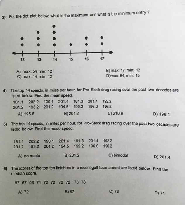 Solved 3) For the dot plot below, what is the maximum and