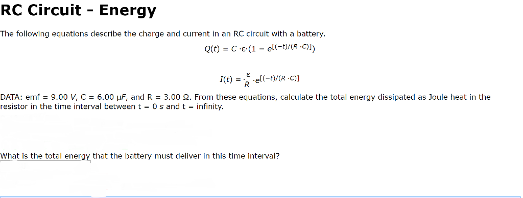 Solved RC Circuit- Energy The following equations describe | Chegg.com
