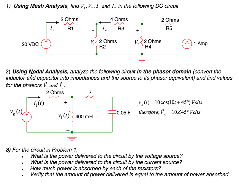 Solved Using Mesh Analysis, find V_1, V_2, I_1, and I_2 in