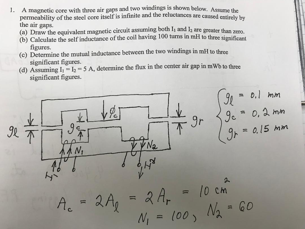 Solved A core with three air gaps and two windings