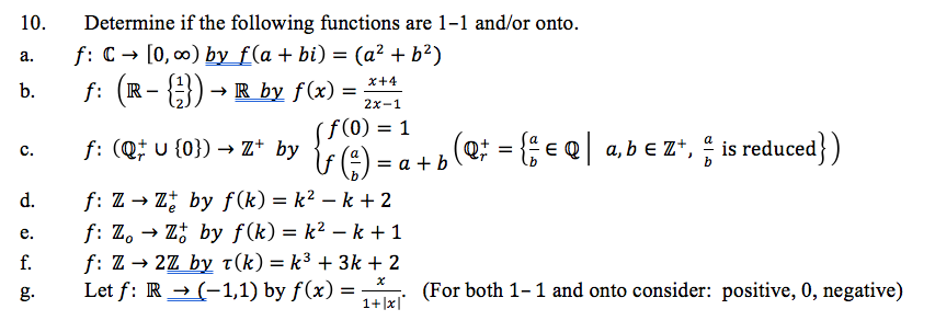 Solved Determine if the following functions are 1 - 1 and/or | Chegg.com