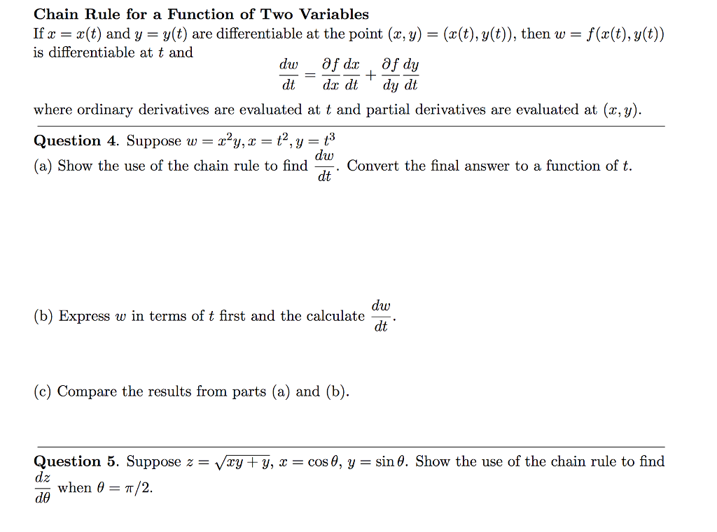 Solved Chain Rule for a Function of Two Variables If x = | Chegg.com