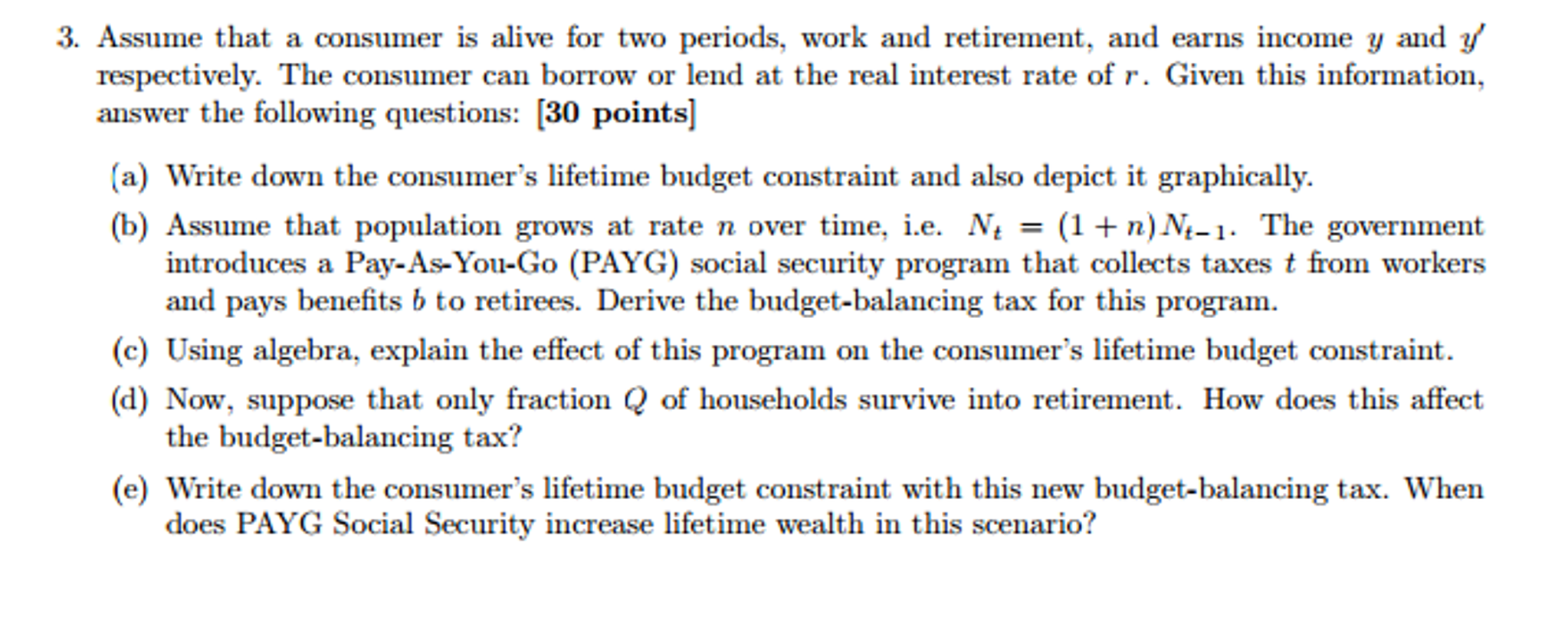 Solved Assume that a consumer is alive for two periods, work | Chegg.com