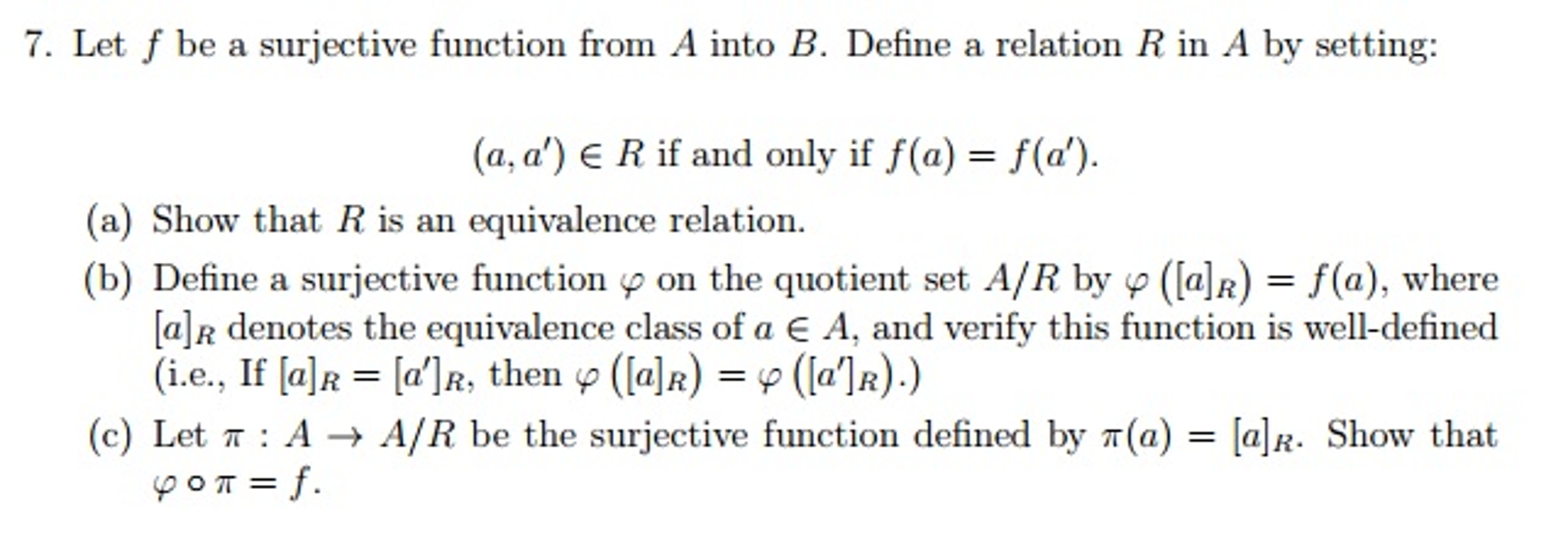 Solved Let F Be A Surjective Function From A Into B. Define | Chegg.com