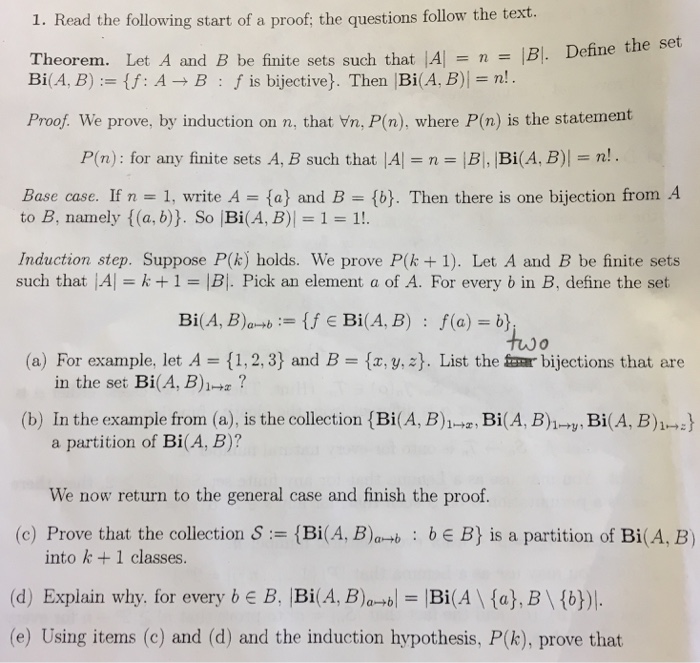 Solved Let A And B Be Finite Sets Such That |A| = N = |B|. | Chegg.com