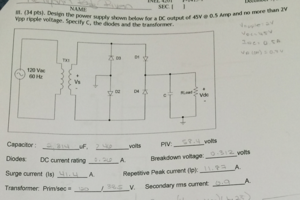 Solved Design the power supply shown for a DC output of 45V | Chegg.com