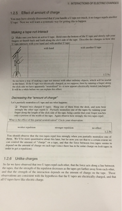 Solved I: INTERACTIONS OF ELECTRIC CHARGES 1.2.5 Effect of | Chegg.com