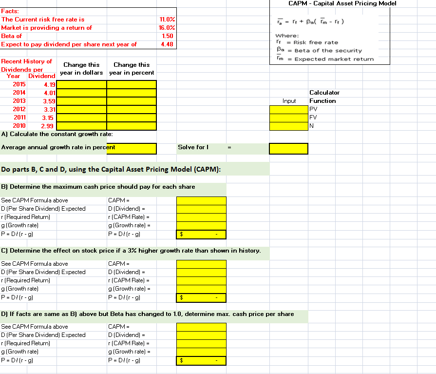 Solved CAPM Capital Asset Pricing Model Facts 11.0% The | Chegg.com