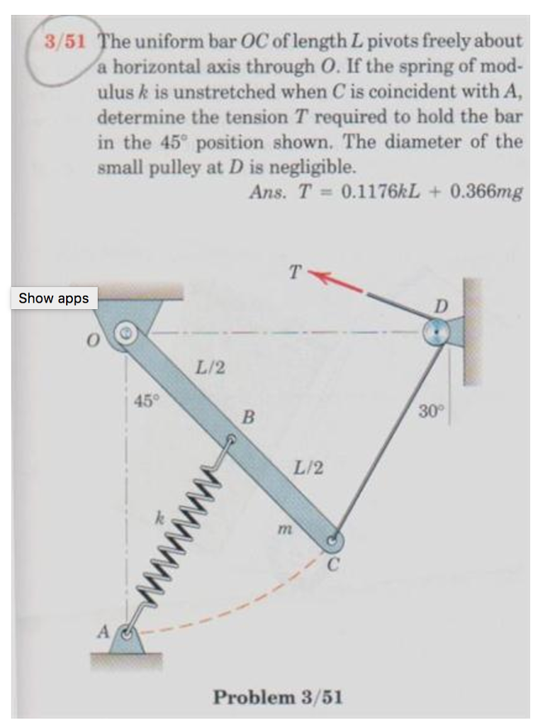 Solved The uniform bar OC of length L pivots freely about a