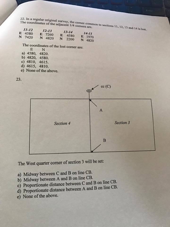 Solved In A Regular Original Survey, The Corner Common To 