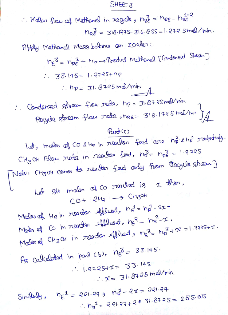 Methanol (CH3OH) is produced by reacting carbon monoxide (CO) and ...