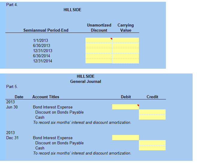 Solved HILL SIDE Bonds issued, face value 4,000,000 Annual | Chegg.com