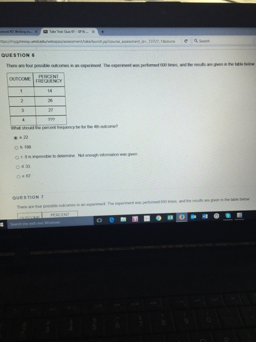 an experiment results in four possible outcomes