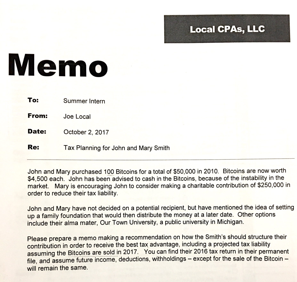 Prepare a memo to Joe Local based on the documents Chegg com