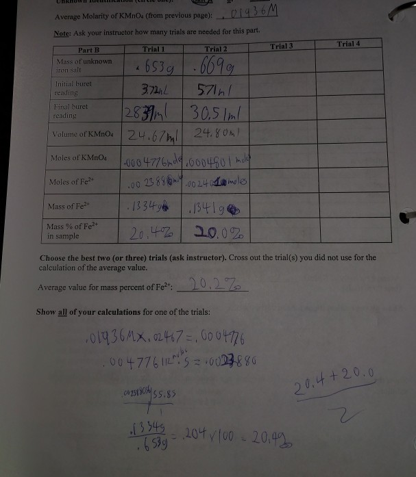 Solved Determination of Iron By Titration with Permanganate
