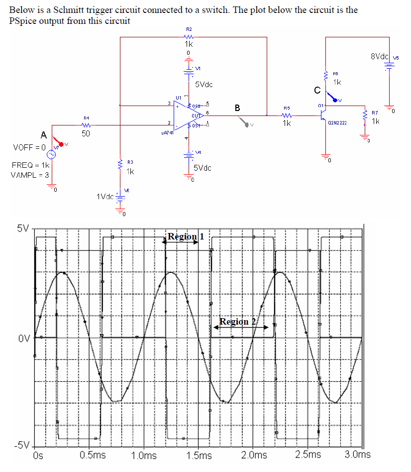 Solved Below is a Schmitt trigger circuit connected to a | Chegg.com