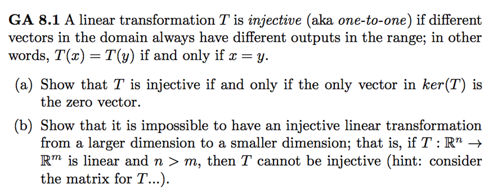 A Linear Transformation T Is Injective Aka Chegg Com   PhpM2s3JW 