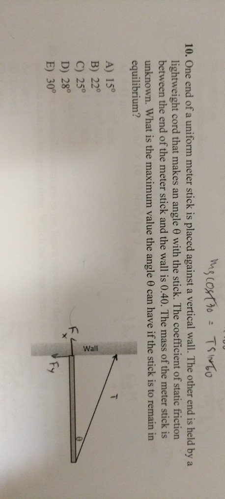 Solved 10. One end of a uniform meter stick is placed | Chegg.com