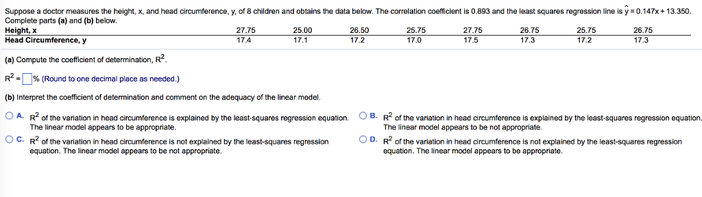 Suppose a doctor measures the height, x, and head | Chegg.com