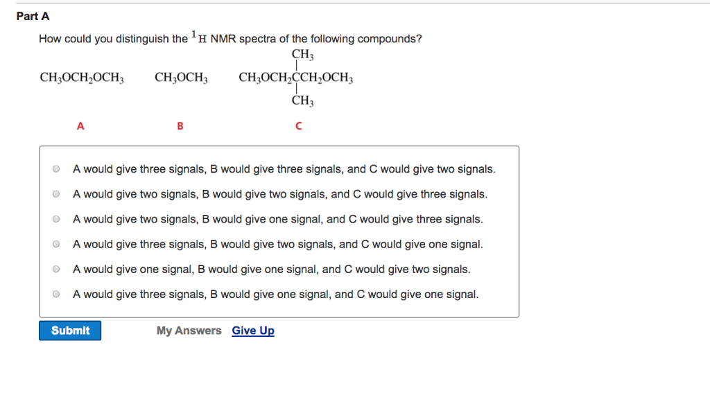 Solved Part A How could you distinguish the H NMR spectra of | Chegg.com