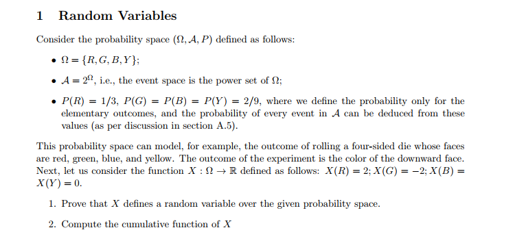 Solved 1 Random Variables Consider The Probability Space | Chegg.com