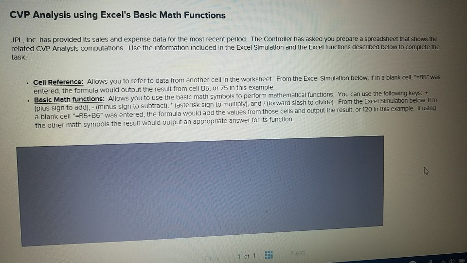 Solved CVP Analysis using Excel's Basic Math Functions JPL, | Chegg.com
