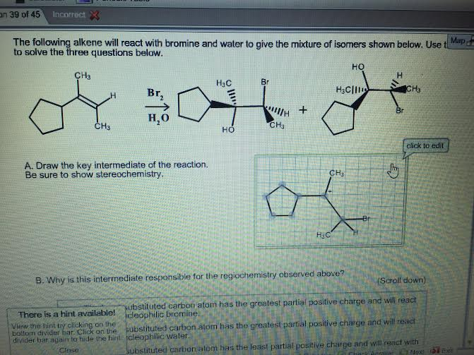 Solved n 39 of 45 Incorrect The following alkene will react