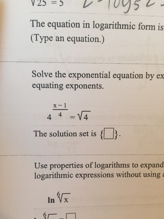 Solved The equation in logarithmic form is (type an | Chegg.com