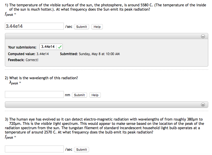 Solved 1) The temperature of the visible surface of the sun, | Chegg.com