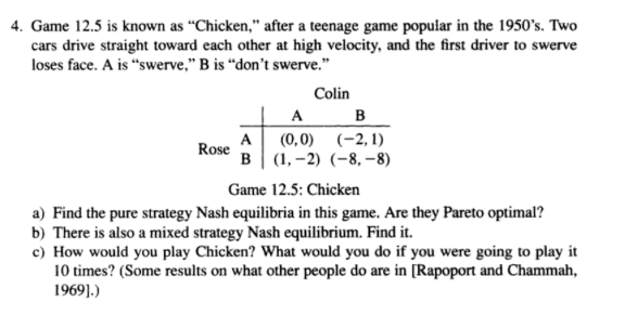 Solved 4. Game 12.5 Is Known As "Chicken," After A Teenage | Chegg.com