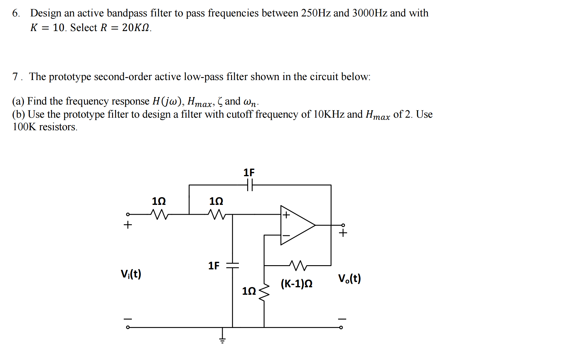 solved-design-an-active-bandpass-filter-to-pass-frequencies-chegg