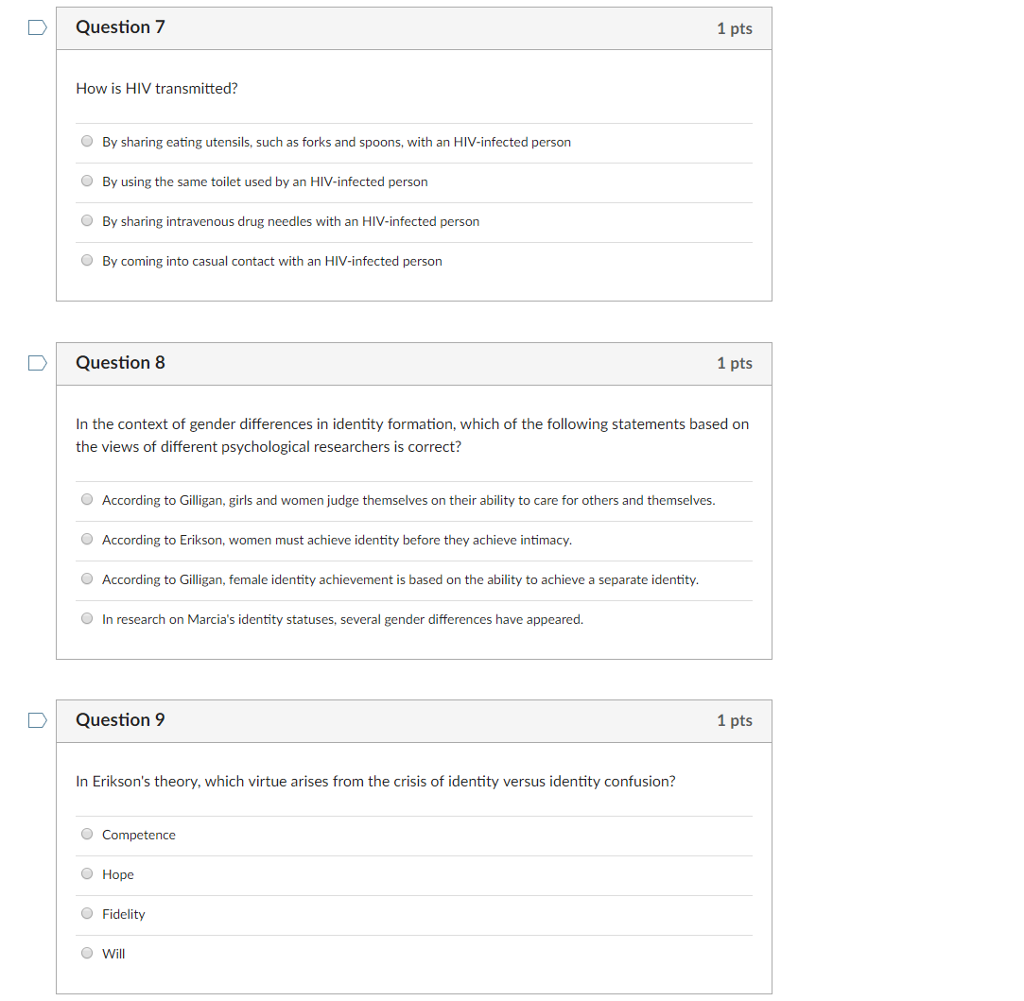 Solved DQuestion 7 1 pts How is HIV transmitted? By sharing | Chegg.com