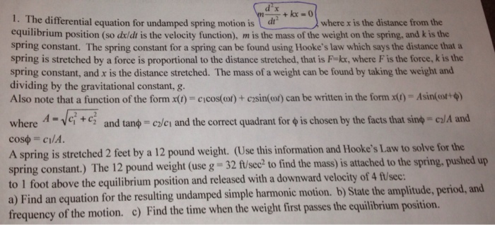 Solved I. The differential equation for undamped spring | Chegg.com
