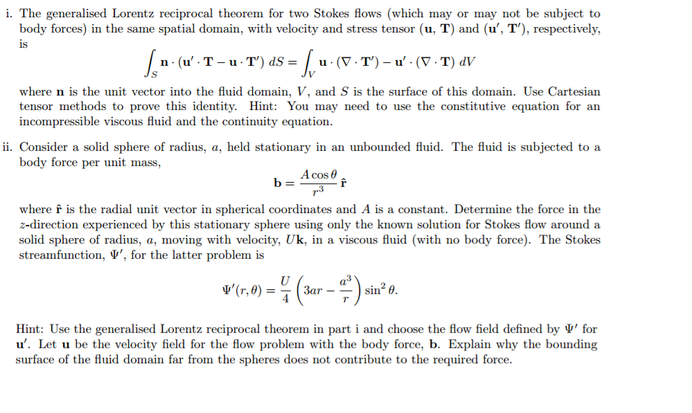 Solved The generalized Lorentz reciprocal theorem for two | Chegg.com