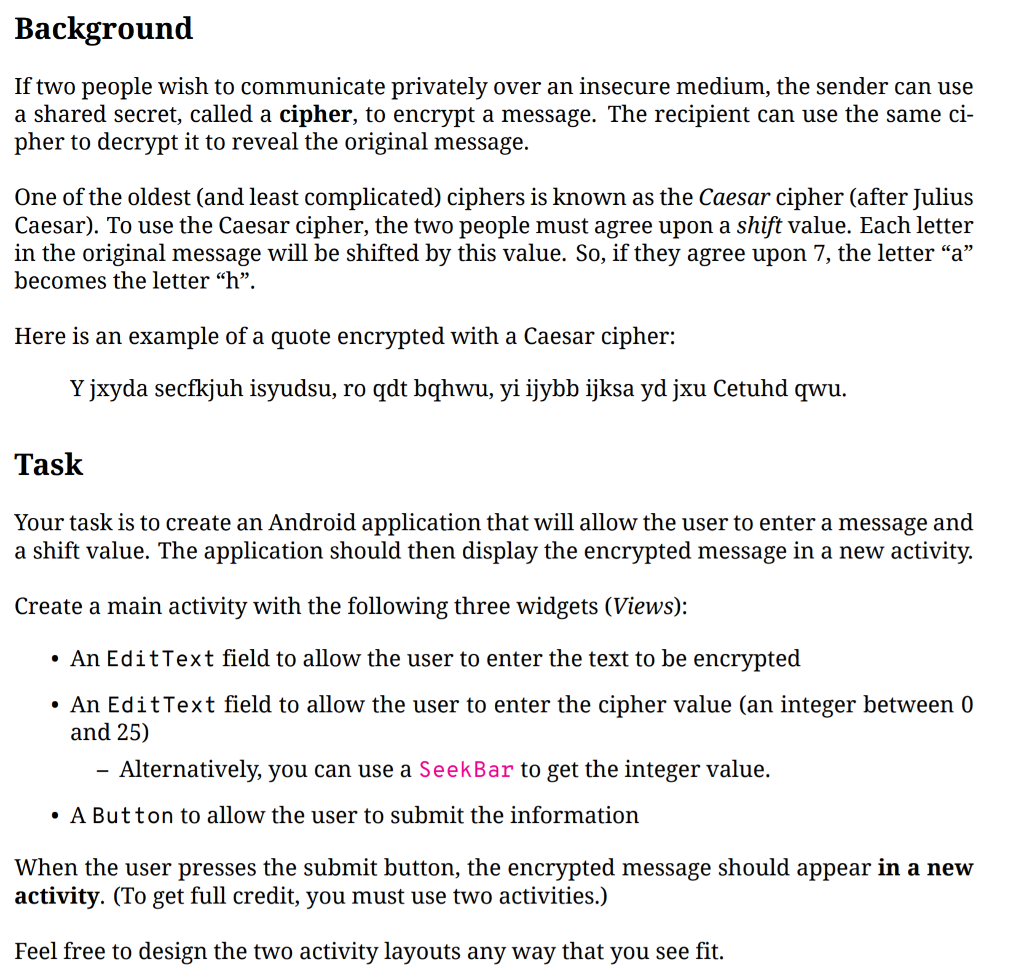 Solved Please help me write this Android Studio application | Chegg.com