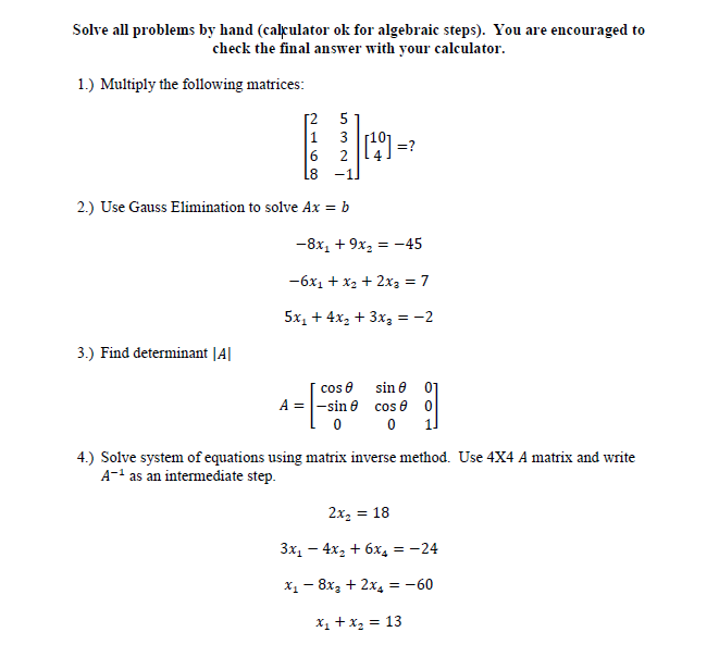 Solved Solve all problems by hand (calculator ok for | Chegg.com