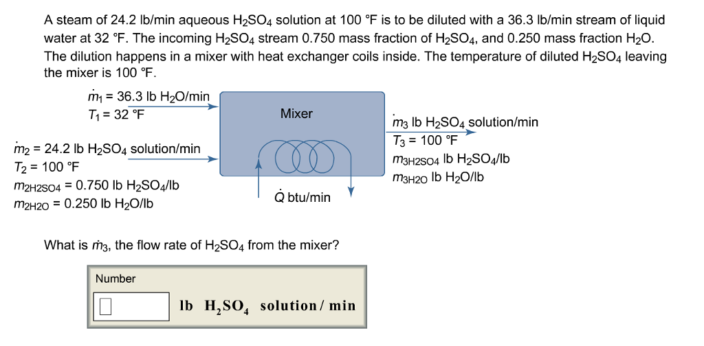 Solved A steam of 24.2 lb/min aqueous H2SO4 solution at 100