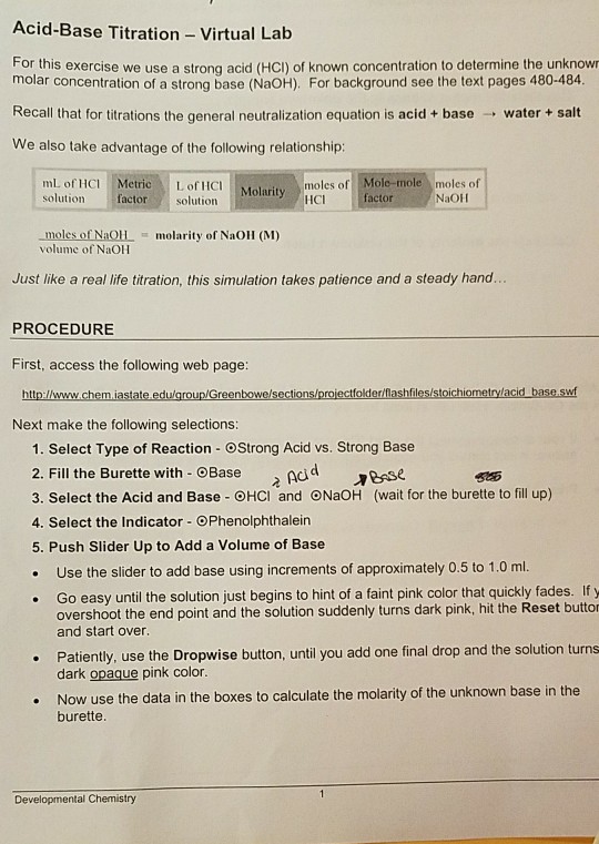 Solved AcidBase Titration Virtual Lab For this exercise we