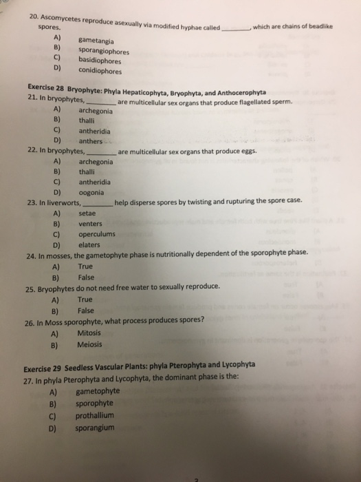 Solved 20. reproduce asexually via modified