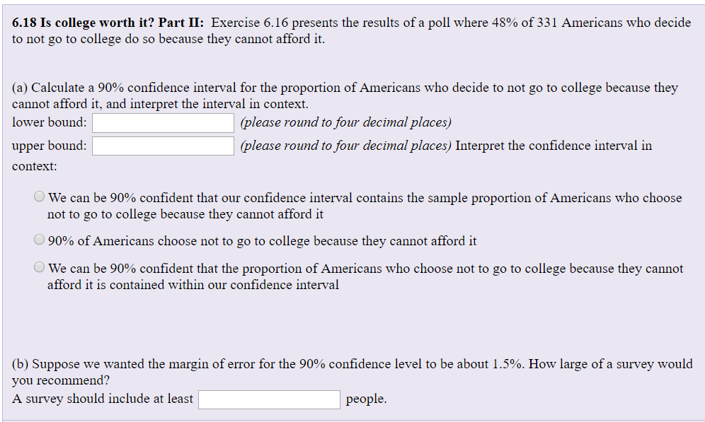 Solved 6.18 Is College Worth It? Part 11: Exercise 6.16 | Chegg.com