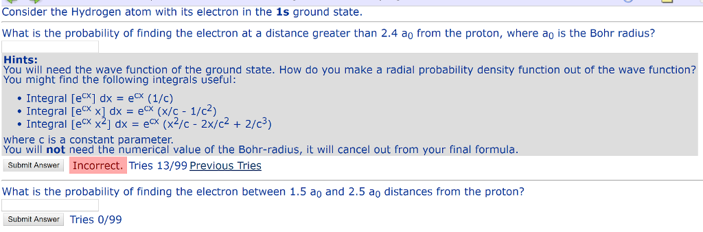 Solved Consider the Hydrogen atom with its electron in the | Chegg.com