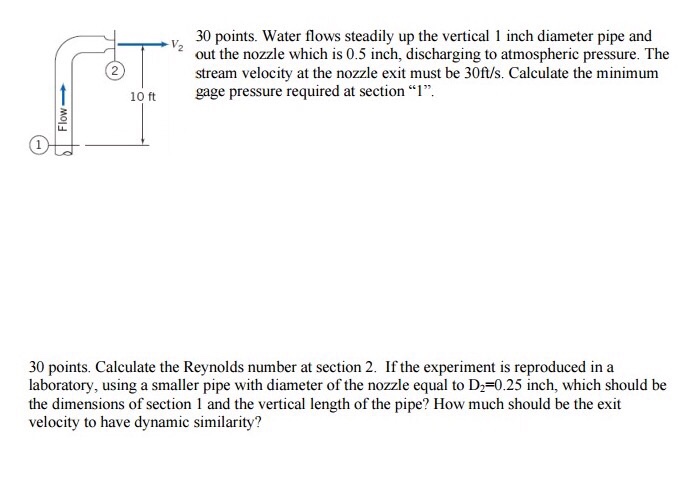 Solved Water flows steadily up the vertical 1 inch diameter | Chegg.com